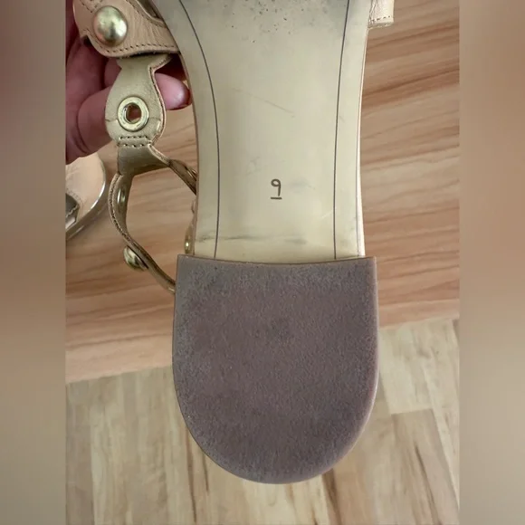 Sam Edelman Tan & Gold Metal Detail Boho Eclectic Desi Gladiator Sandals - Picture 4 of 13